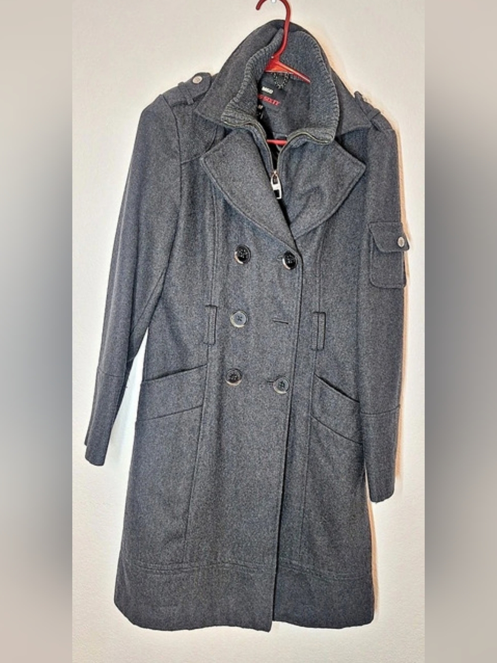 • Y2K Miss Sixty M60 Wool Blend Ribbed Collar Peacoat Charcoal Gray Size Medium